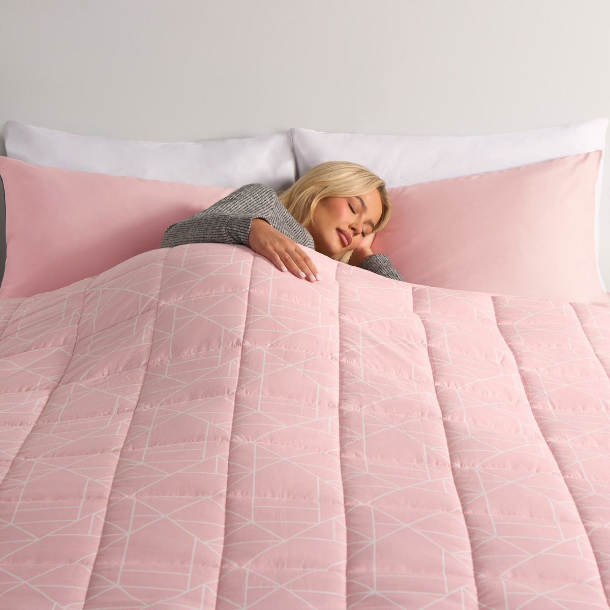 OHS Geometric Printed Weighted Blanket, Blush- 8KG>