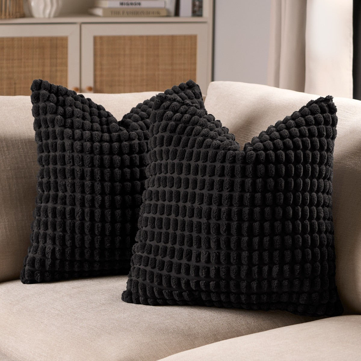 OHS Bobble Textured Cushion Covers - Black>