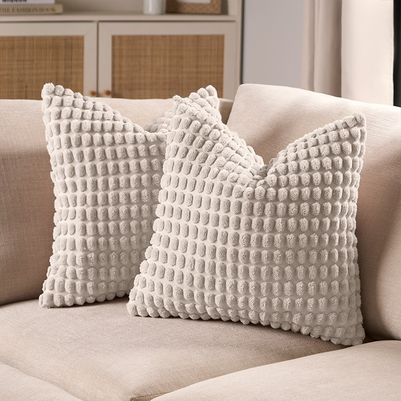 OHS Bobble Textured Cushion Covers - Cream>