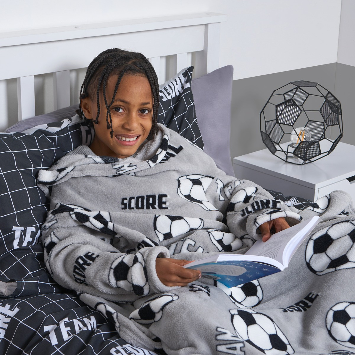 OHS Kids Football Printed Wearable Blanket - Grey >