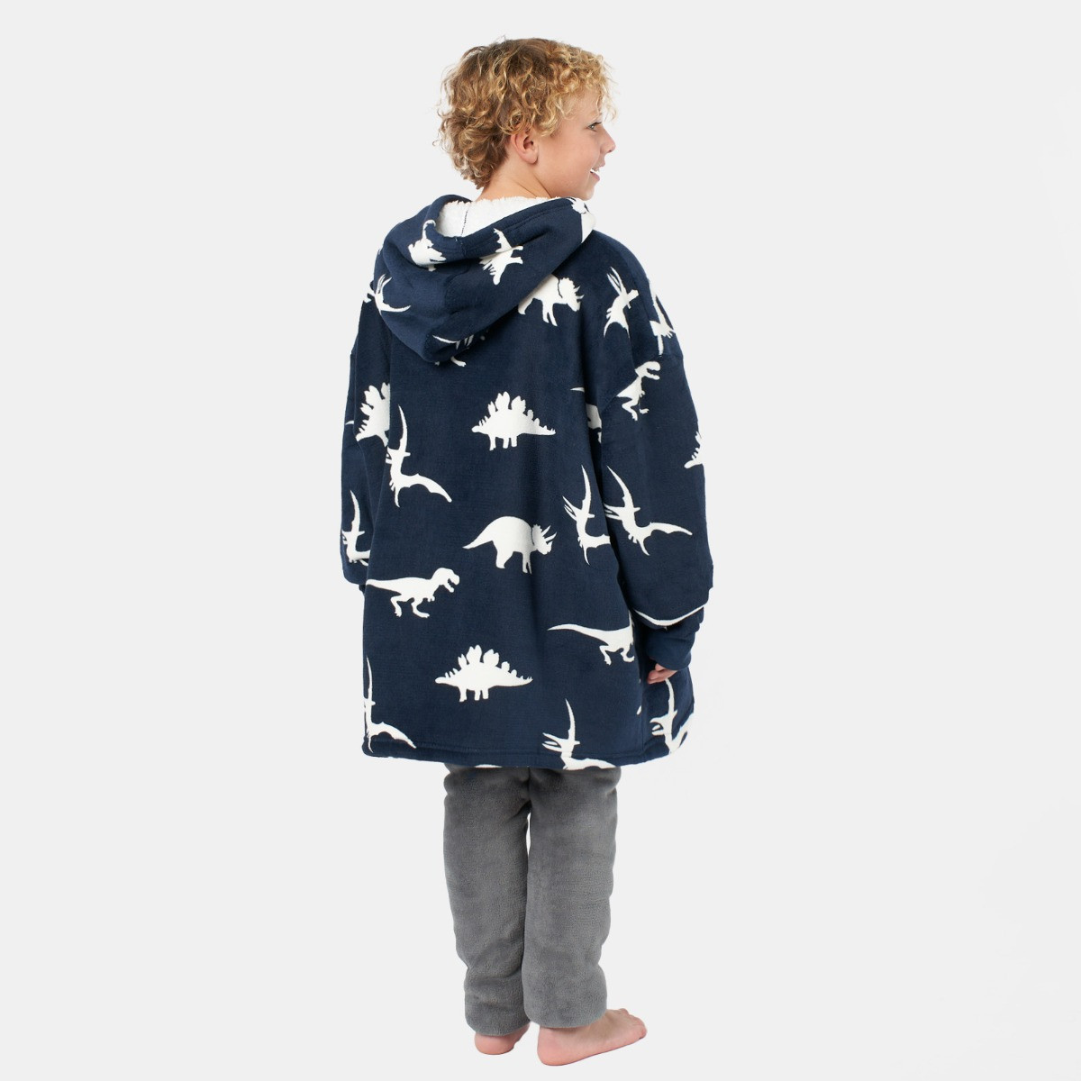 OHS Dino Print Hoodie Blanket, Kids - Navy>