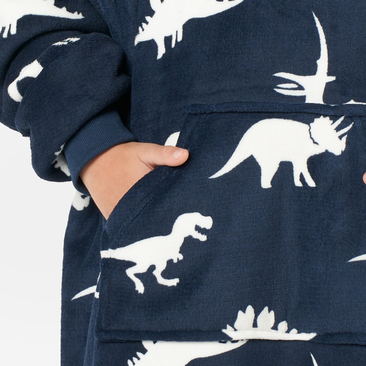 OHS Dino Print Hoodie Blanket, Kids - Navy>