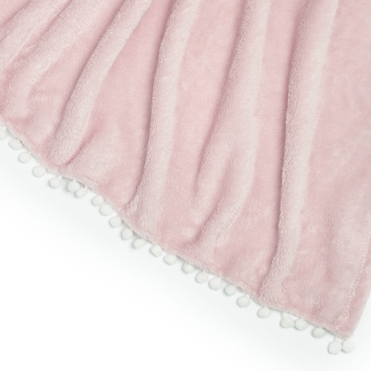 Dreamscene Flannel Fleece Pom Pom Throw - Blush>