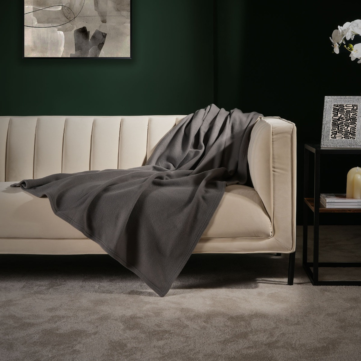 Dreamscene Plain Fleece Throw, Charcoal - 200 x 240cm>