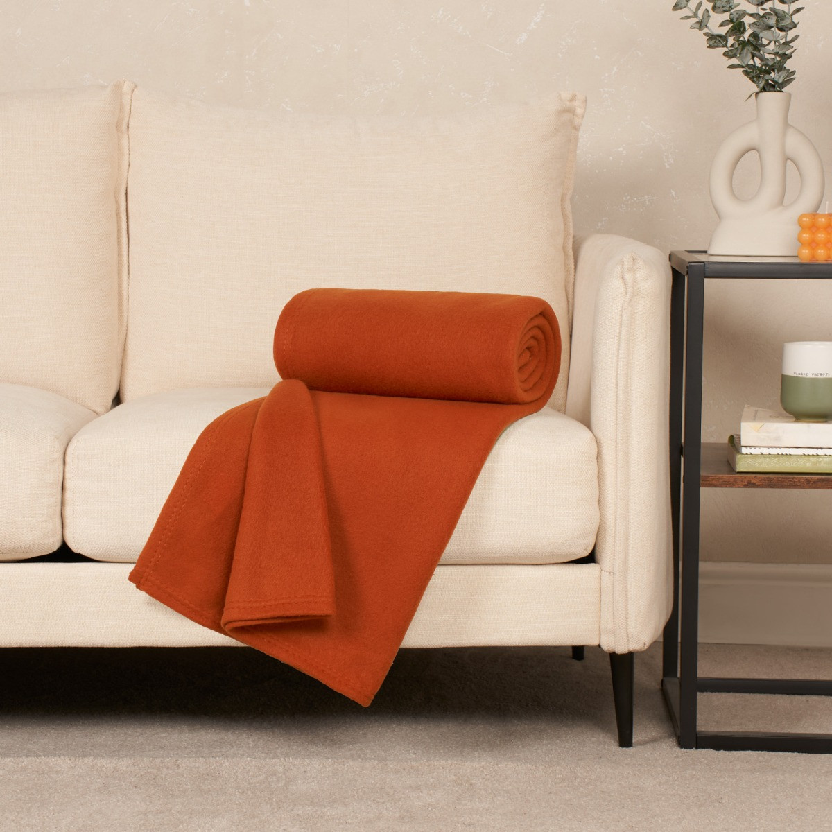 Dreamscene Plain Fleece Throw, Burnt Orange - 120 x 150cm>