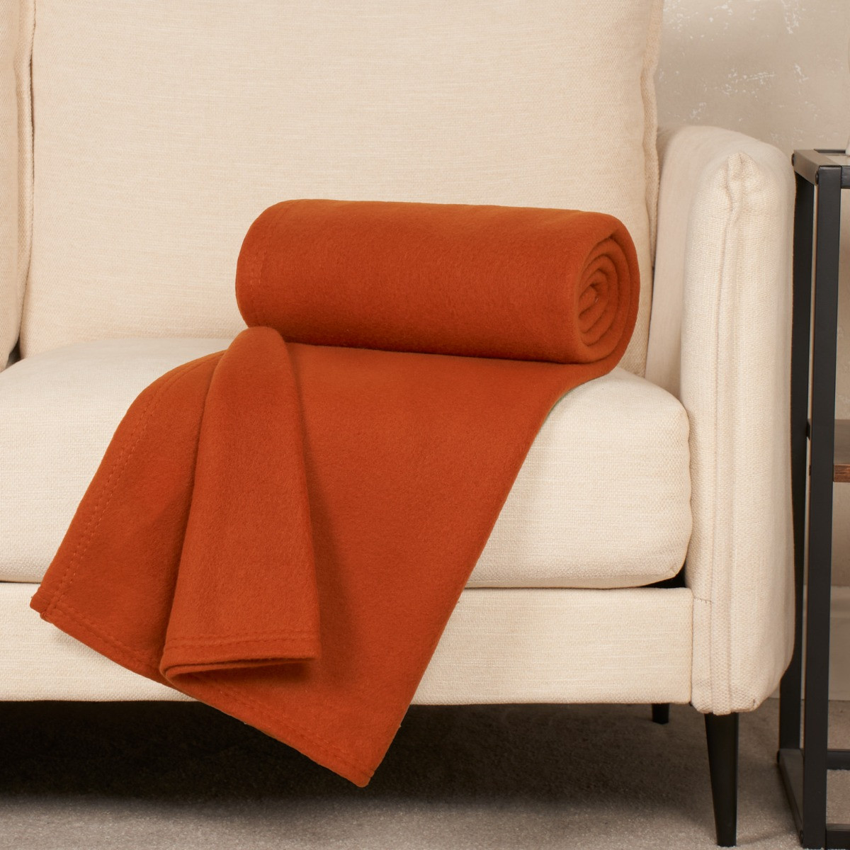 Dreamscene Plain Fleece Throw, Burnt Orange - 120 x 150cm>