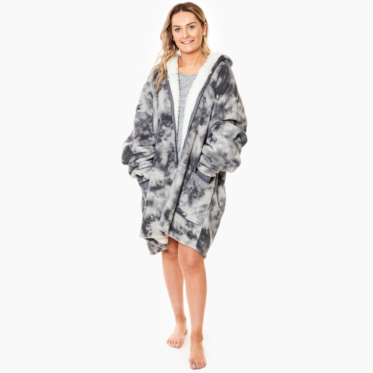 Dreamscene Tie Dye Zip-Up Hooded Blanket One Size - Charcoal