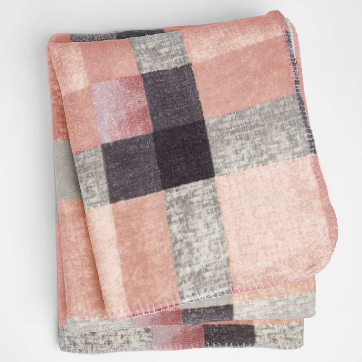 Dreamscene Tartan Check Fleece Throw, 150 x 180cm - Blush>