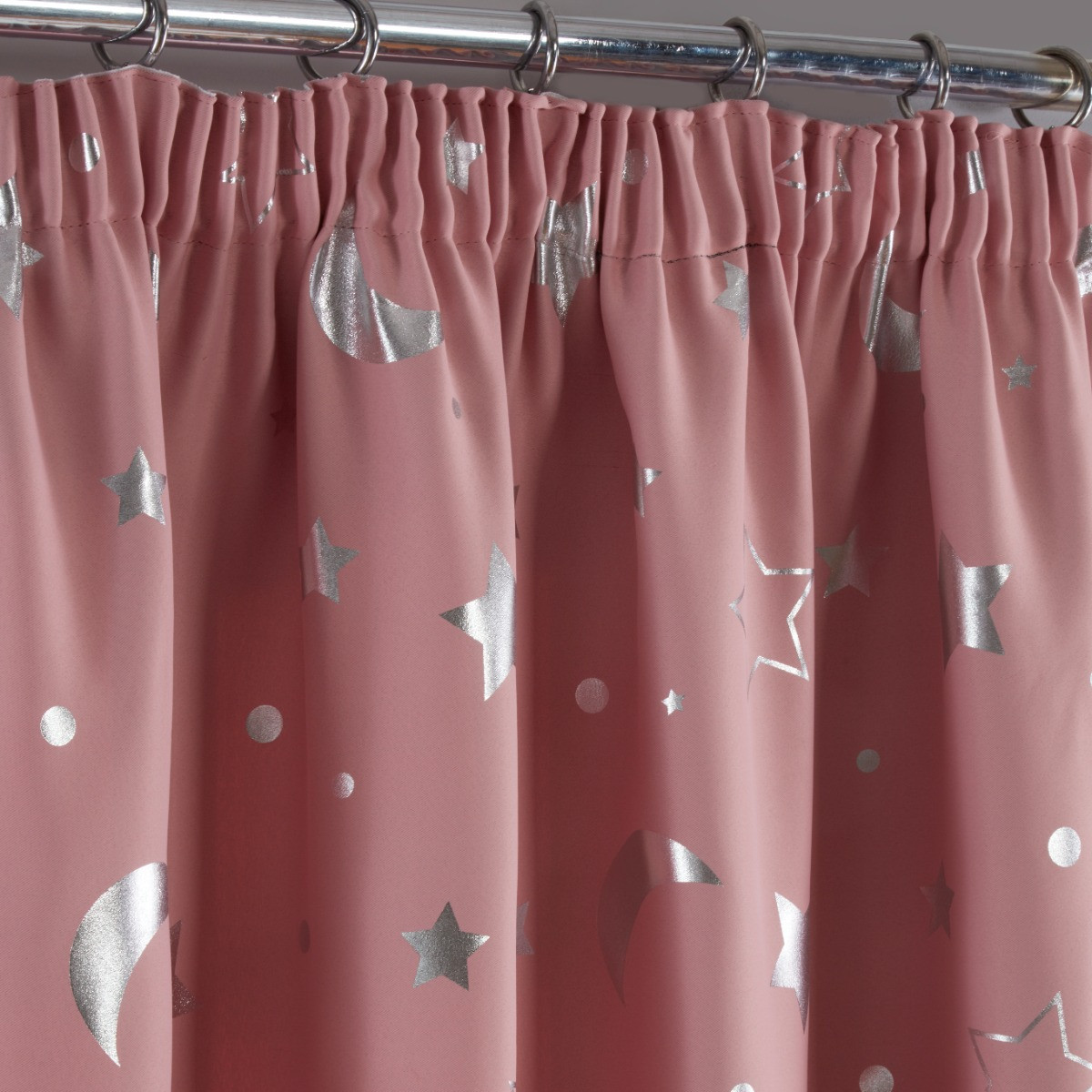 Dreamscene Galaxy Star Blackout Pencil Pleat Curtains, Blush Pink - 66" x 54">