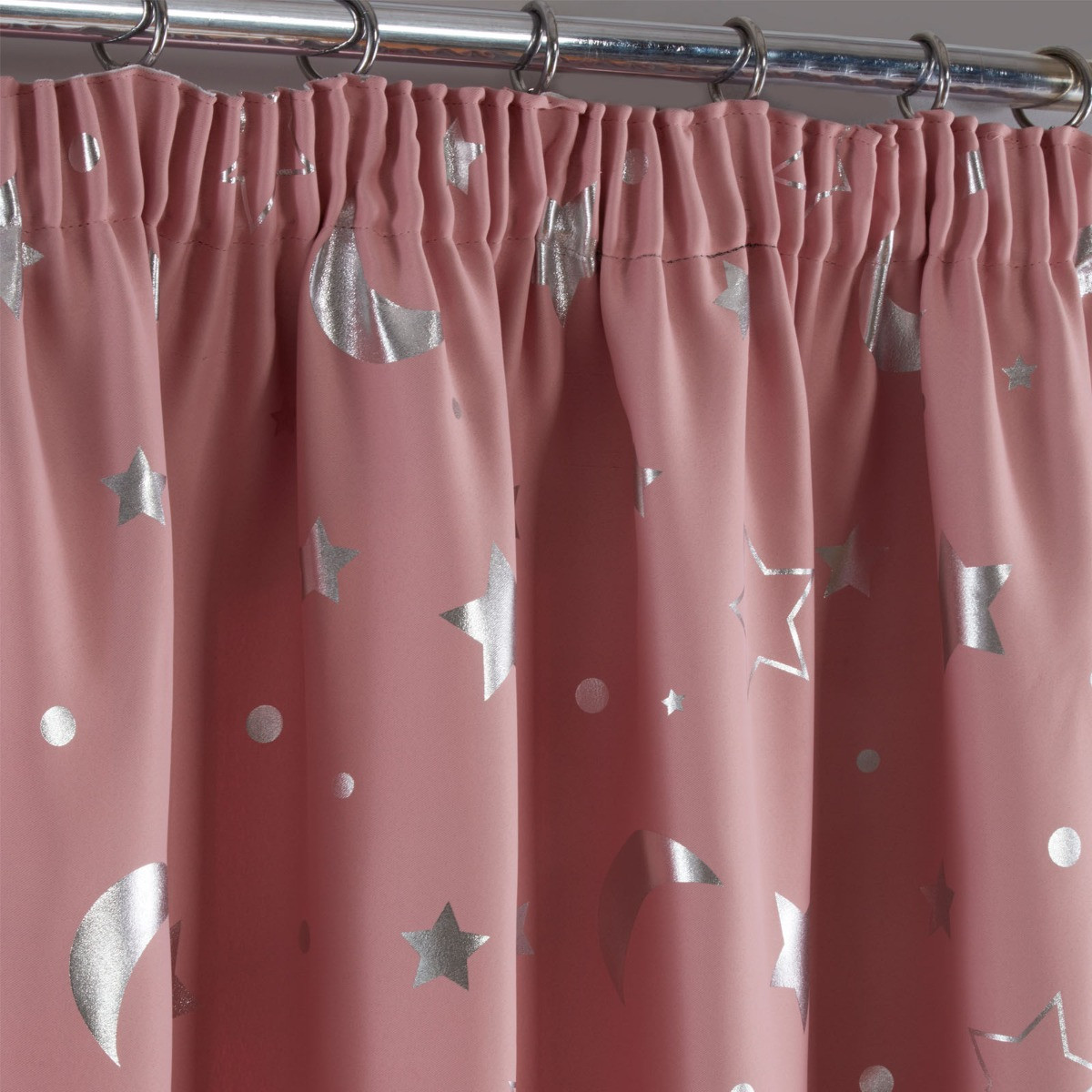 Dreamscene Galaxy Star Blackout Pencil Pleat Curtains, Blush Pink - 66" x 72">