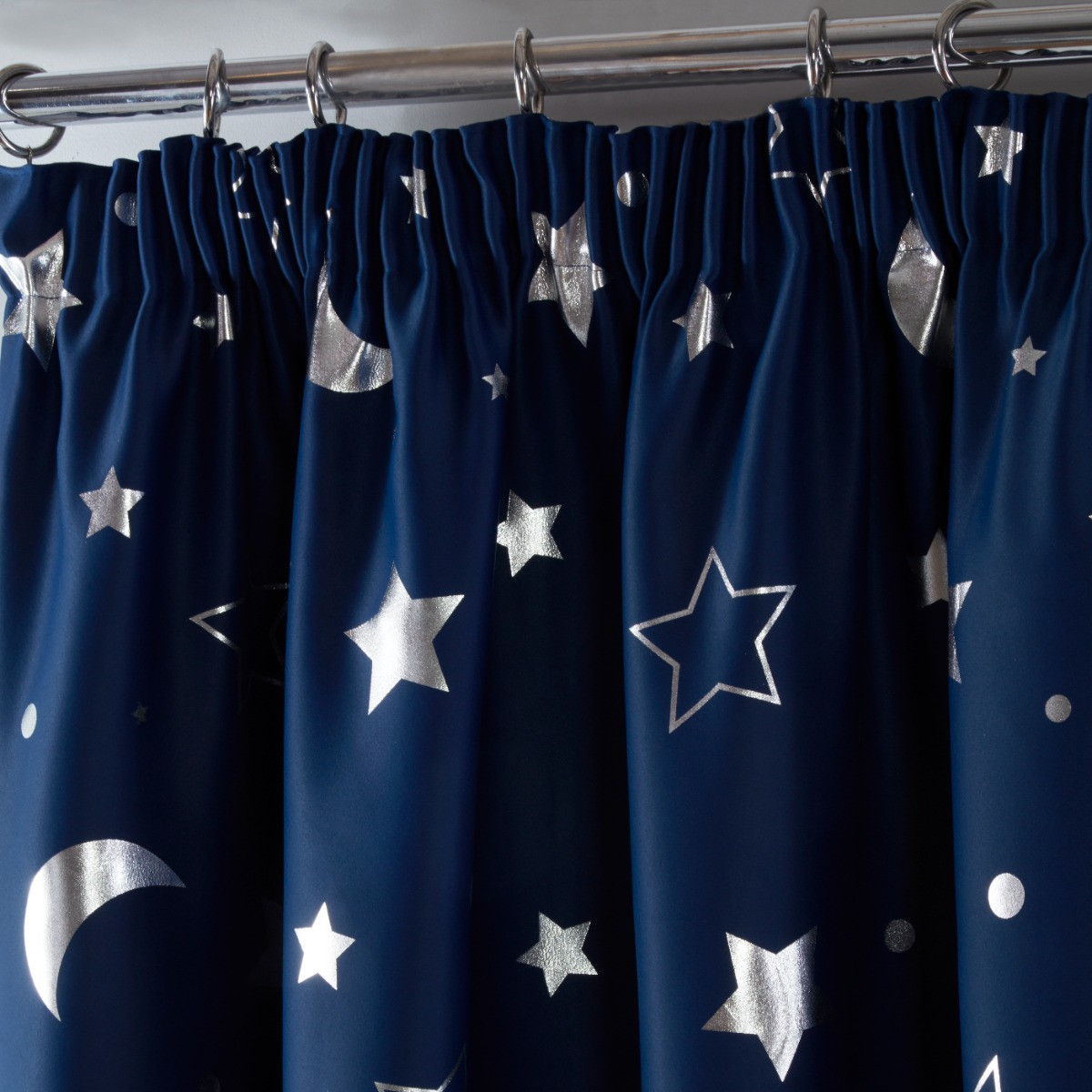 Dreamscene Galaxy Star Blackout Pencil Pleat Curtains, Navy Blue - 66" x 54">