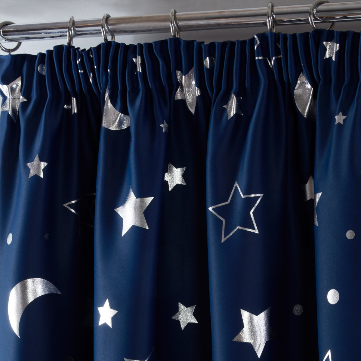 Dreamscene Galaxy Star Blackout Pencil Pleat Curtains, Navy Blue - 66" x 72">