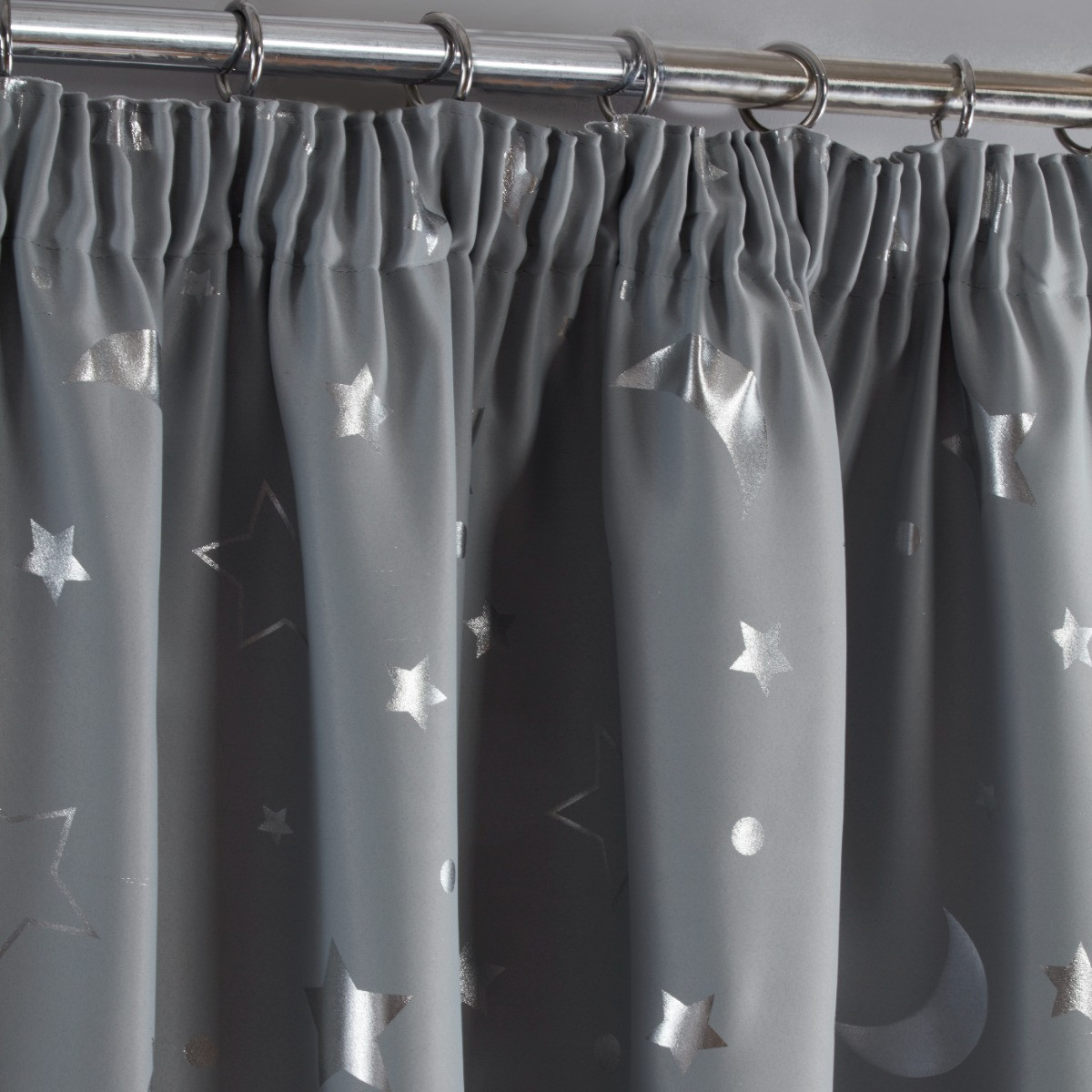 Dreamscene Galaxy Star Blackout Pencil Pleat Curtains, Silver Grey - 90" x 90">