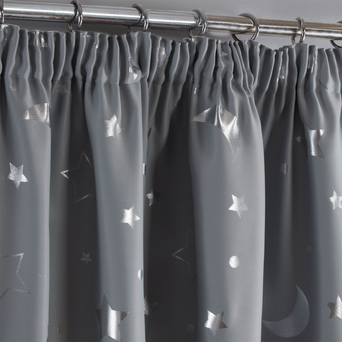 Dreamscene Galaxy Star Blackout Pencil Pleat Curtains, Silver Grey - 46" x 54">