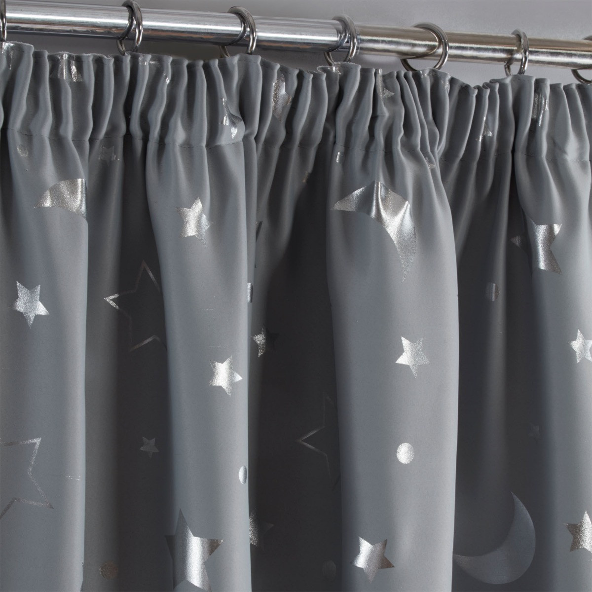 Dreamscene Galaxy Star Blackout Pencil Pleat Curtains, Silver Grey - 66" x 54">