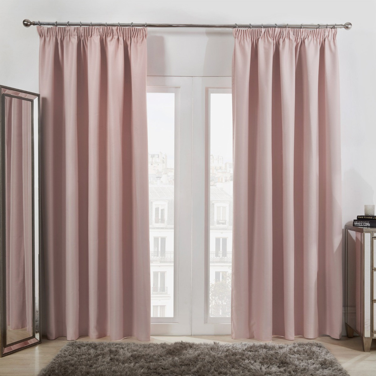 Dreamscene Pencil Pleat Blackout Curtains, Light Blush - 168 x 182cm (66" x 72")>