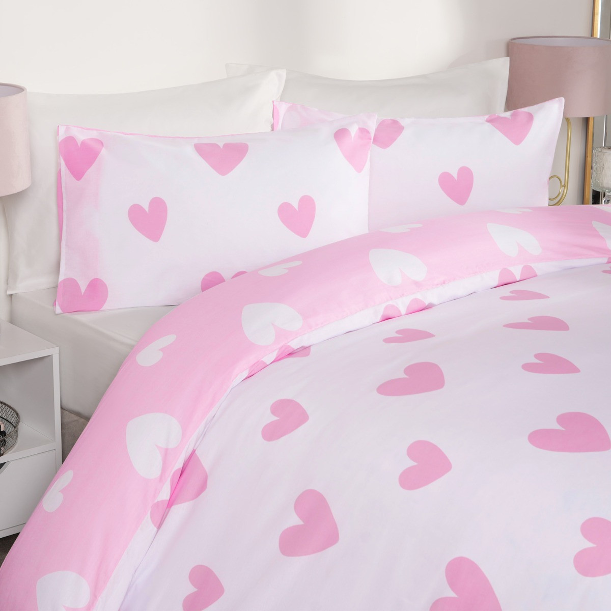 Dreamscene Heart Print Duvet Cover Set - Pink>