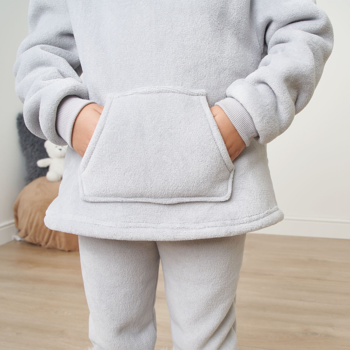 Dreamscene Kids Sherpa Fleece Hoodie Pyjama Set - Grey