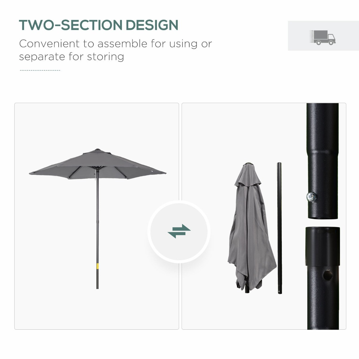 Outsunny Patio Parasol Umbrella, Charcoal - 1.96m>