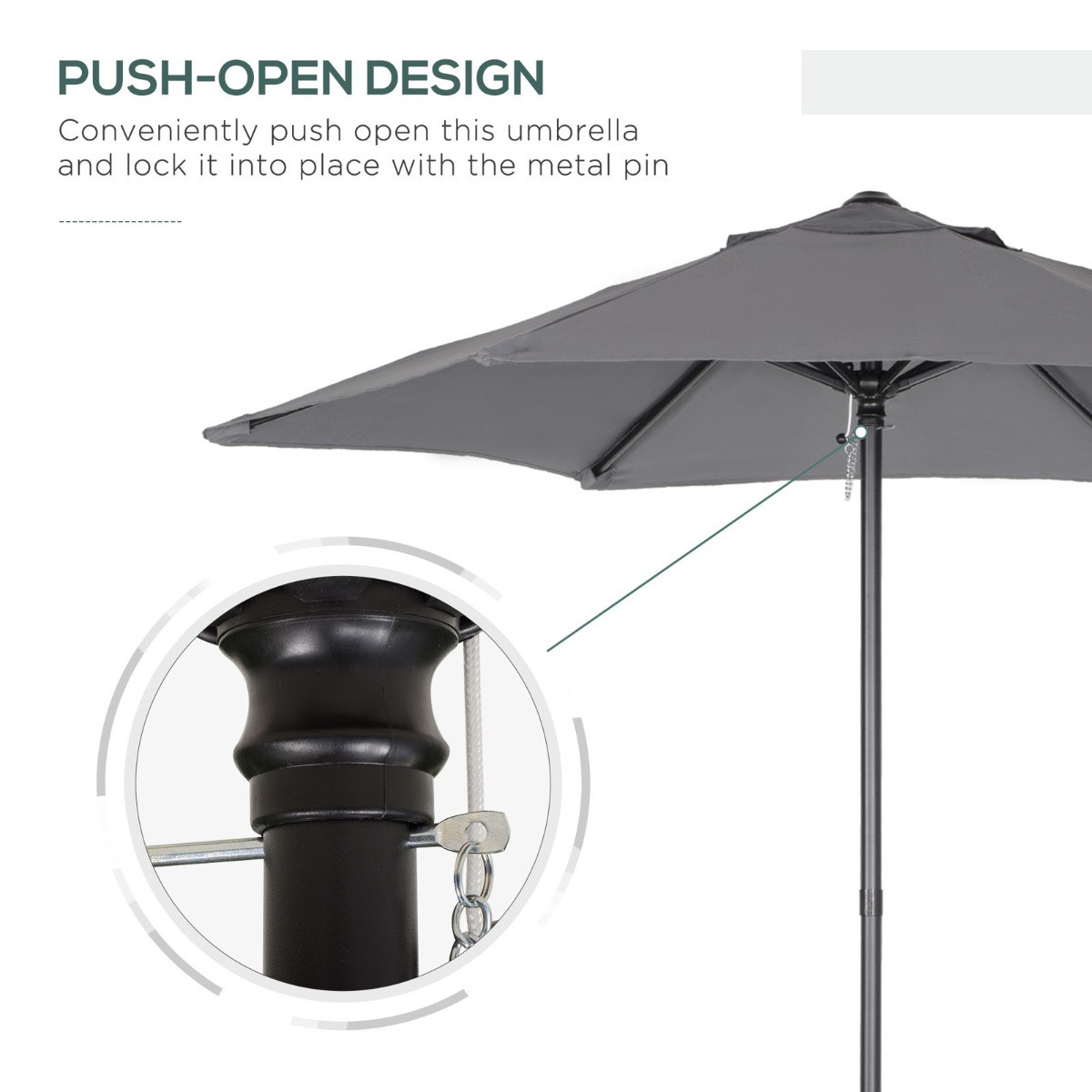 Outsunny Patio Parasol Umbrella, Charcoal - 1.96m>