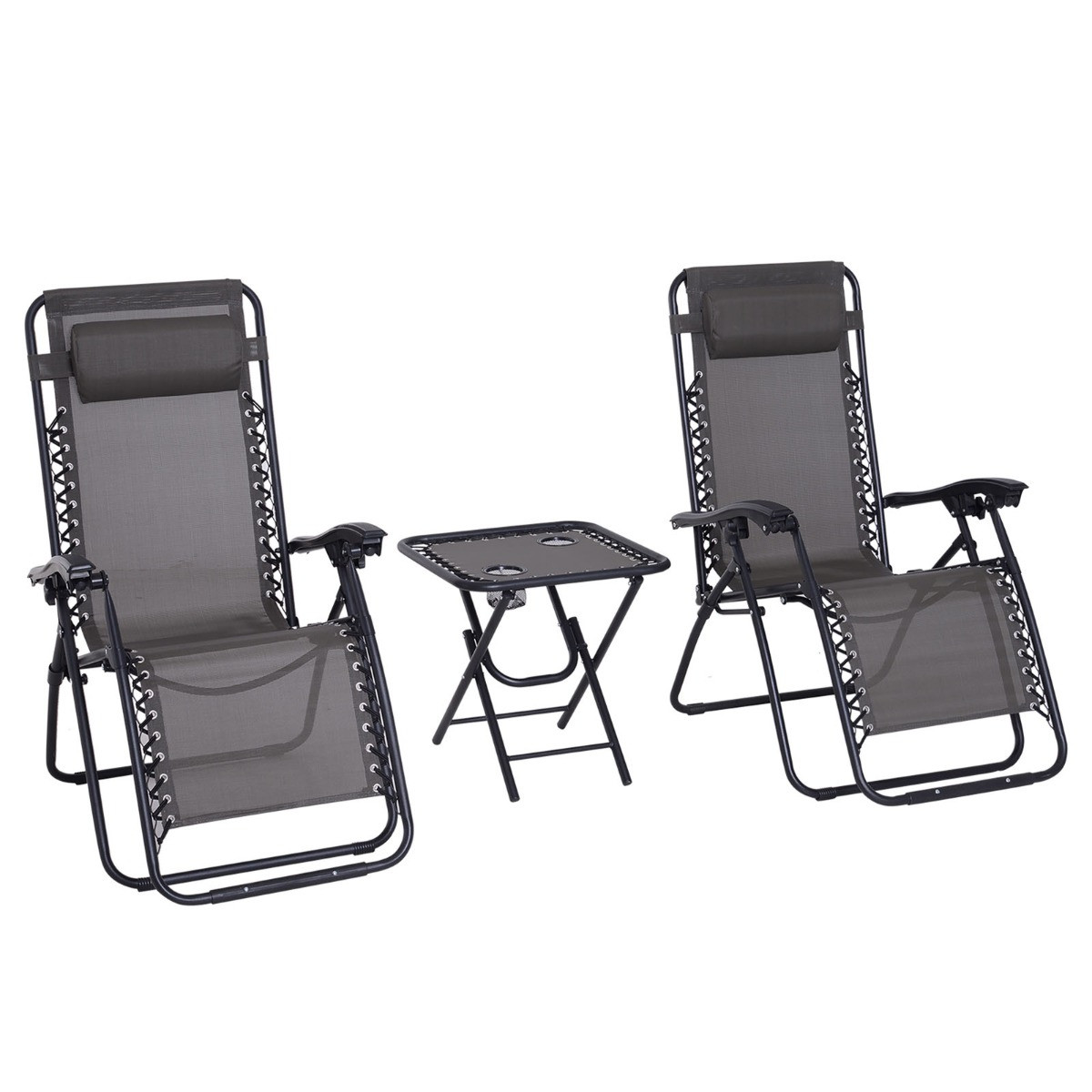 Outsunny Zero-Gravity Chairs With Foldable Table, Grey - 2 Chairs>