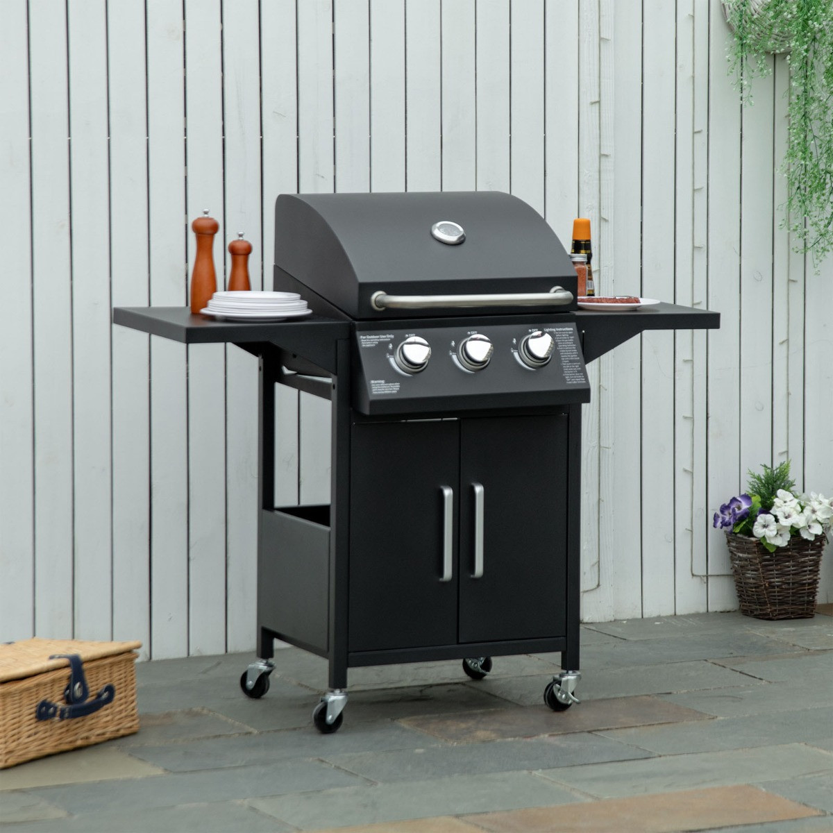 Outsunny 3 Burner Gas BBQ - Black>