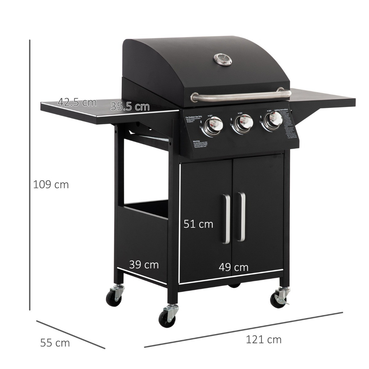 Outsunny 3 Burner Gas BBQ - Black>