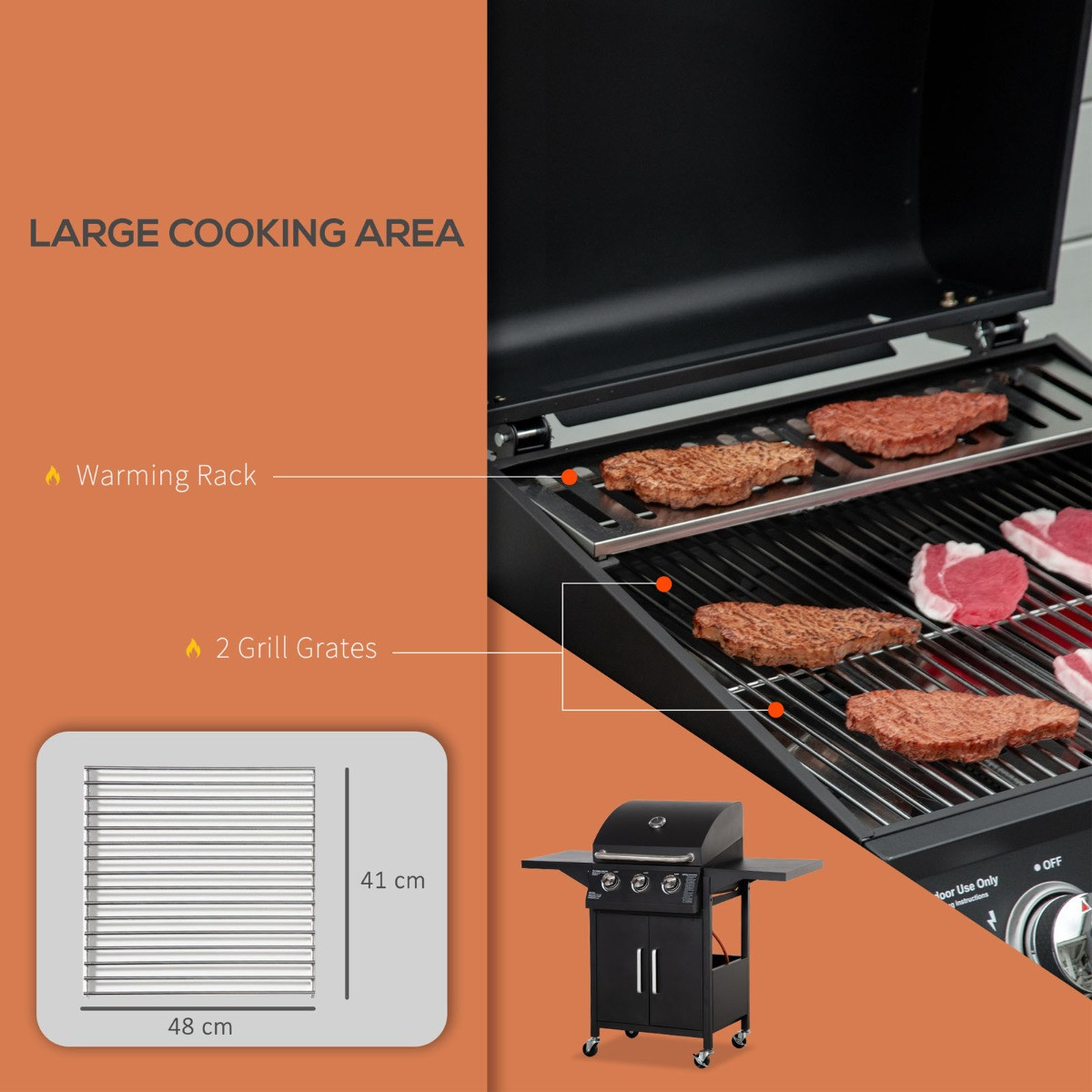 Outsunny 3 Burner Gas BBQ - Black>