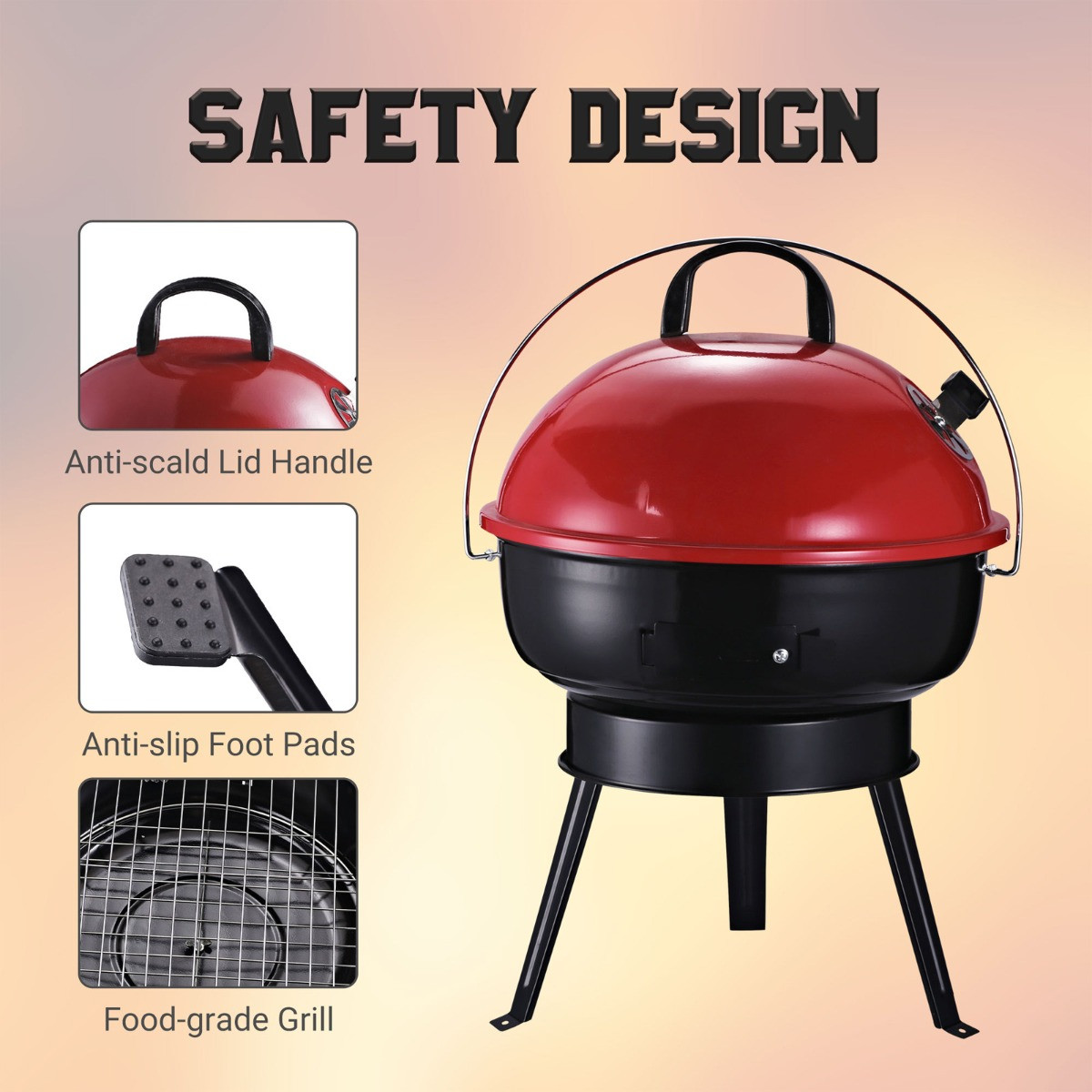 Outsunny Small Portable BBQ - Red>