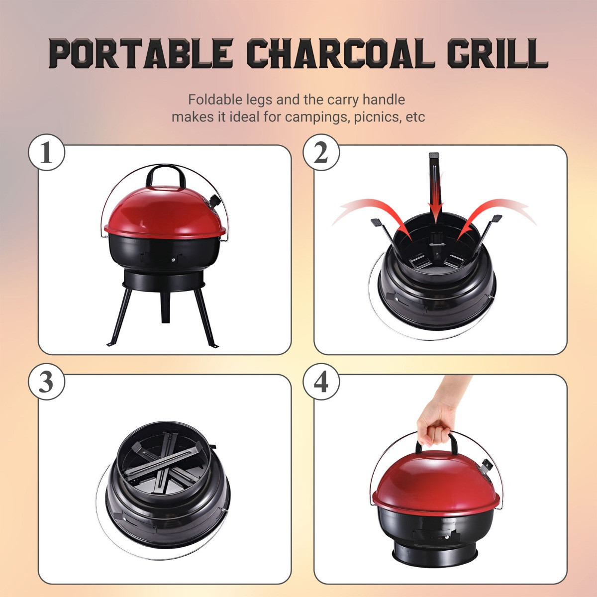 Outsunny Small Portable BBQ - Red>