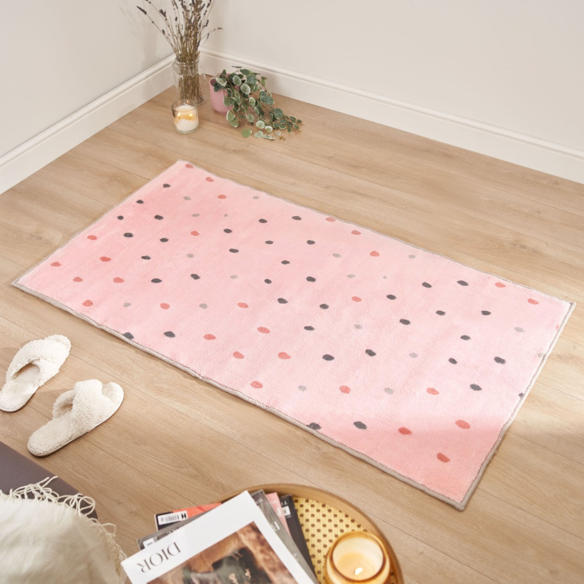 Dreamscene Dalmatian Spots Print Rug, Blush - 80 x 150cm>