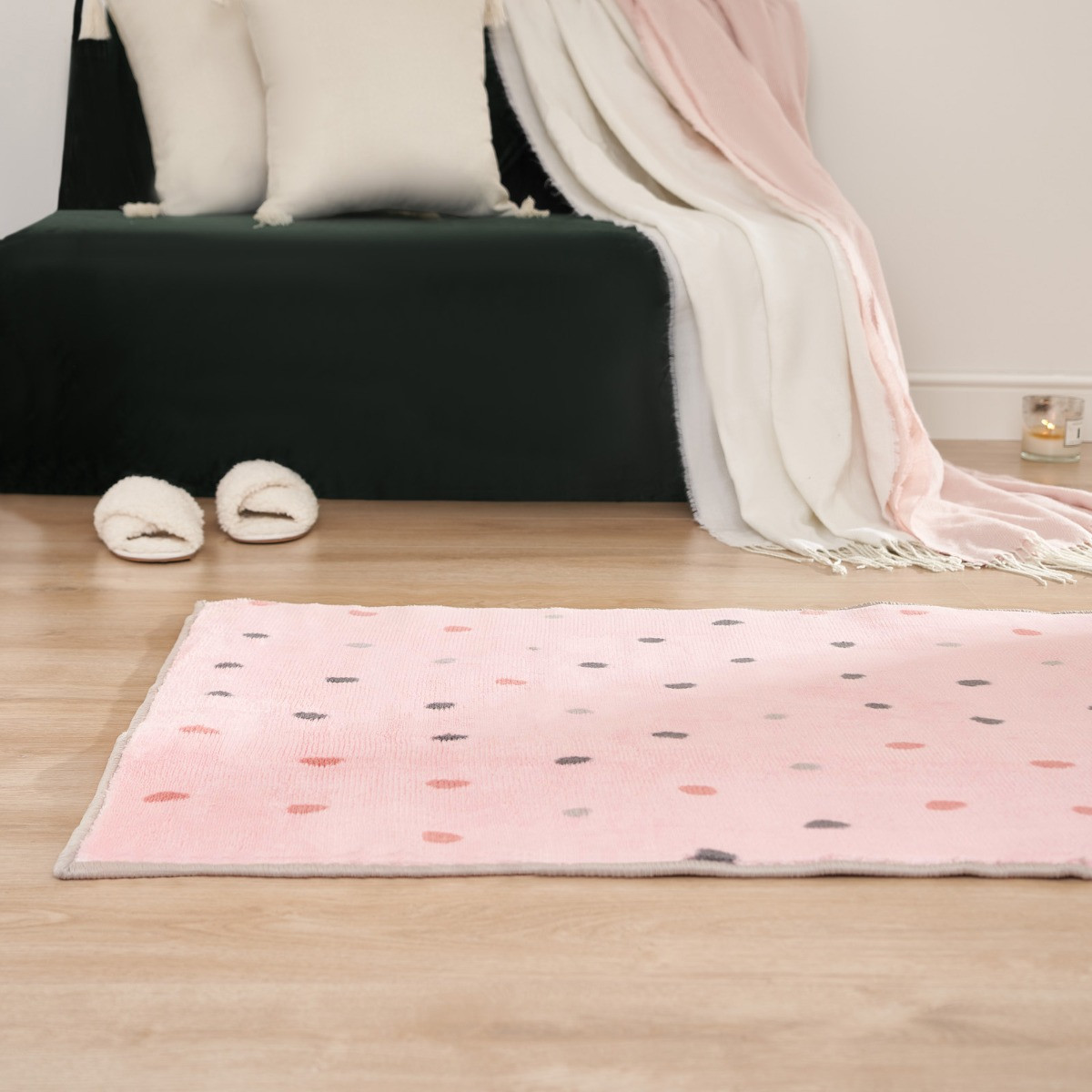 Dreamscene Dalmatian Spots Print Rug, Blush - 80 x 150cm>