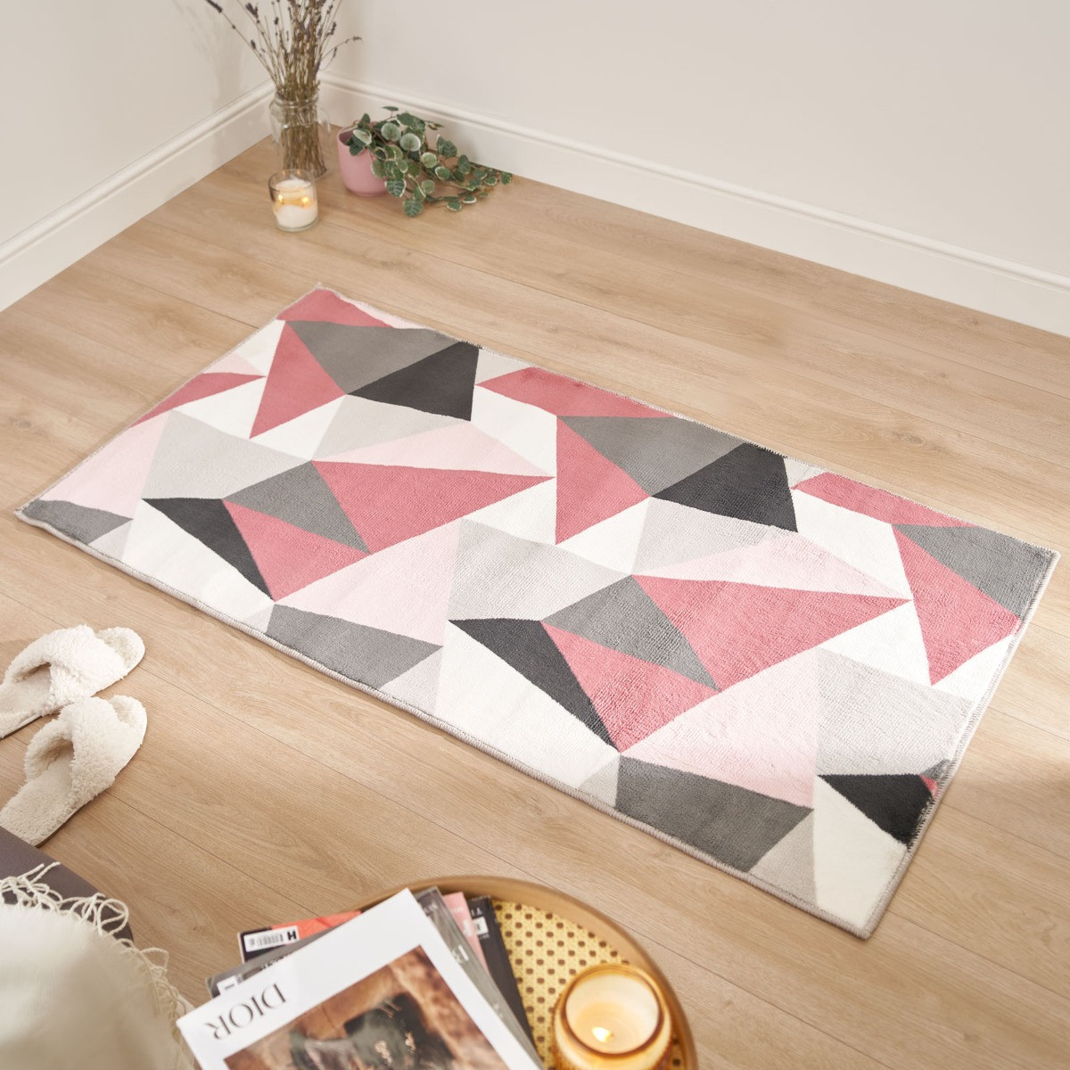 Dreamscene Shapes Geometric Rug, Blush - 80 x 150cm>