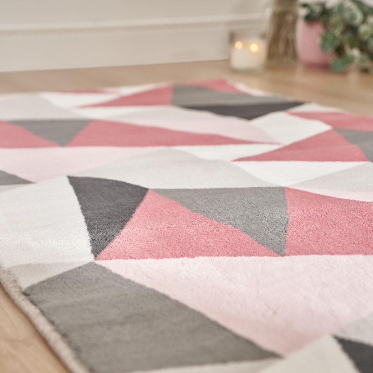 Dreamscene Shapes Geometric Rug, Blush - 80 x 150cm>