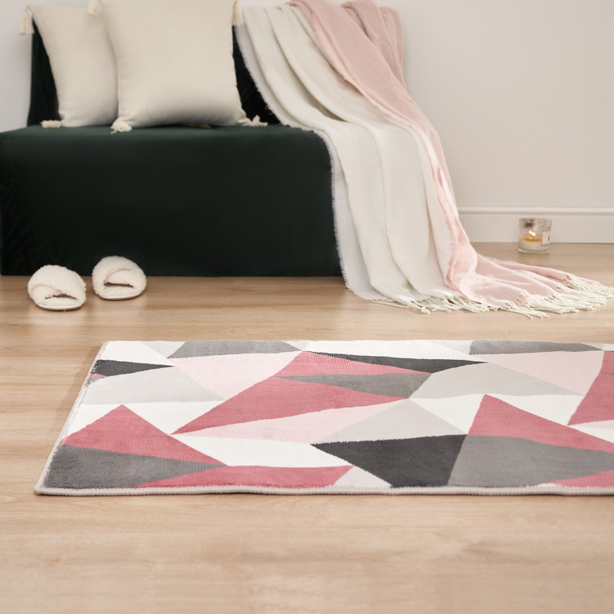 Dreamscene Shapes Geometric Rug, Blush - 80 x 150cm>