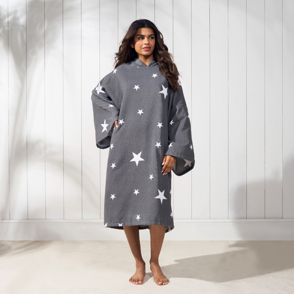 OHS Adult Towel Poncho Star Print - Charcoal Grey>