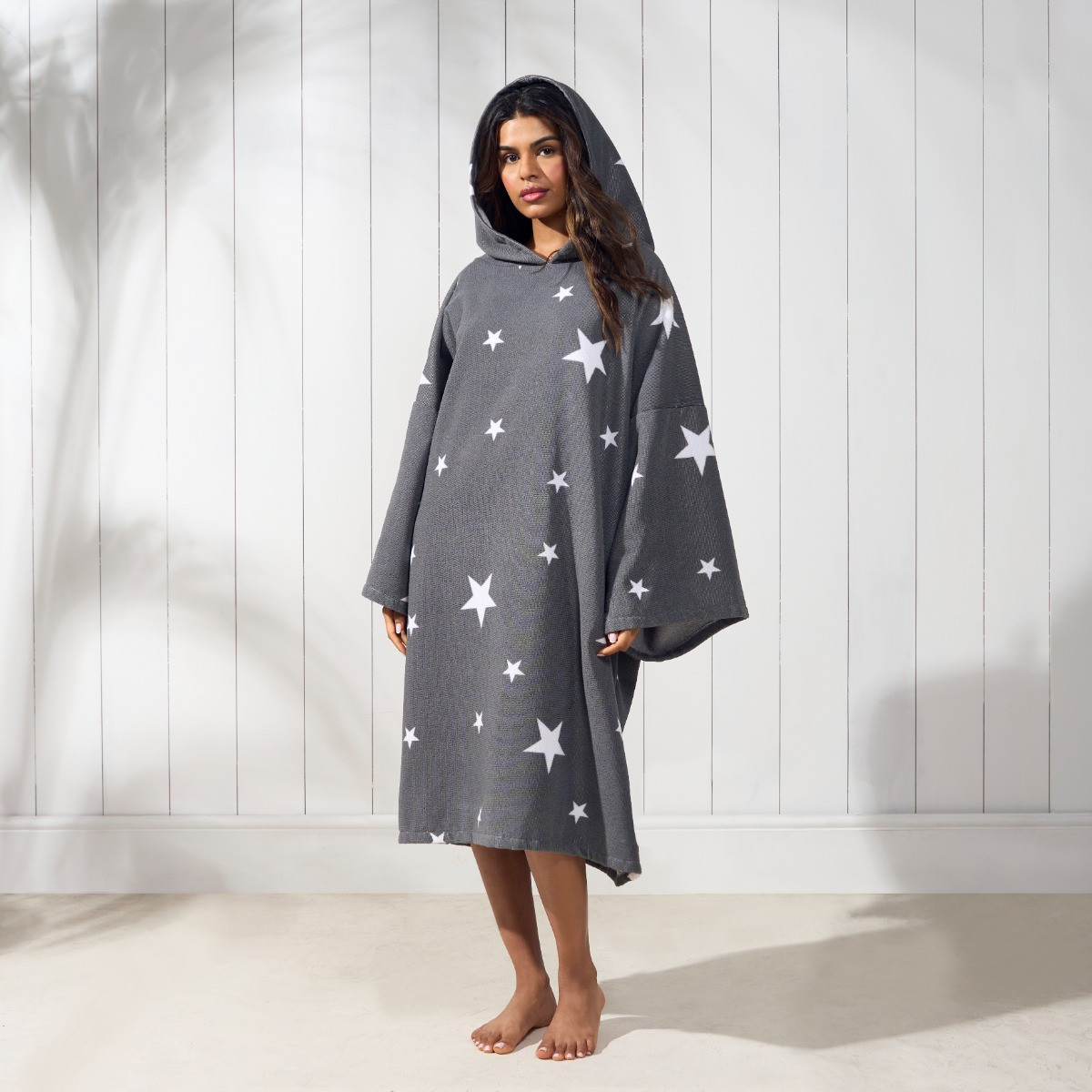 OHS Adult Towel Poncho Star Print - Charcoal Grey>