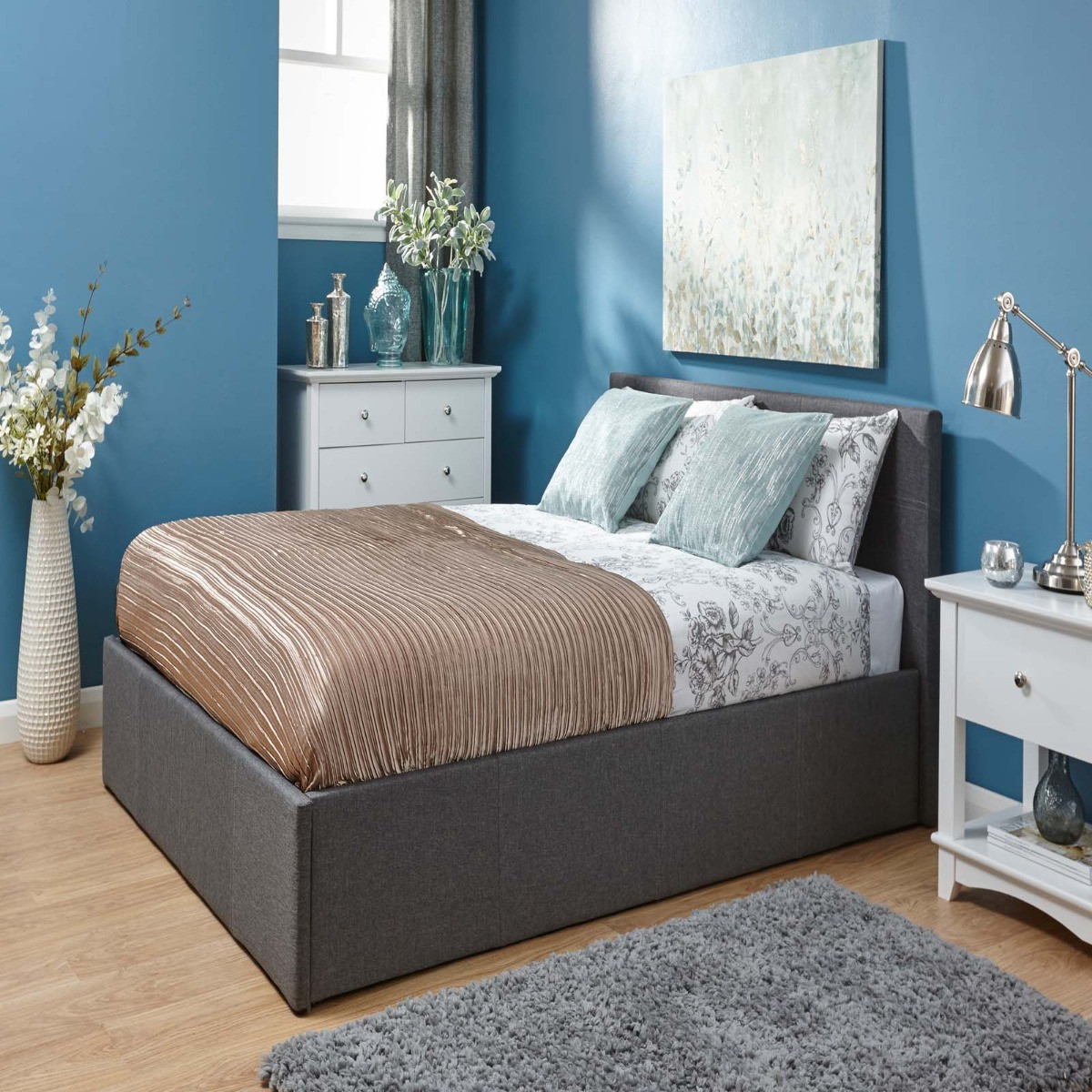 Fabric End Lift Ottoman Storage Bed, 4ft 6 Double - Grey>