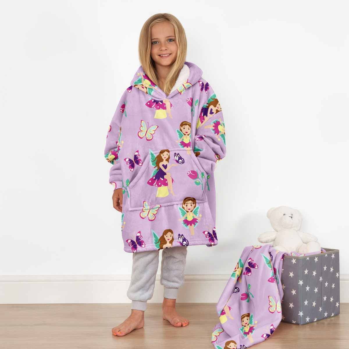 OHS Fairy Print Hoodie Blanket, Kids - Lilac>