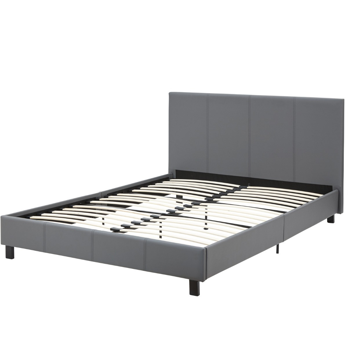 Faux Leather Bed in a Box, 4ft 6 Double - Grey>