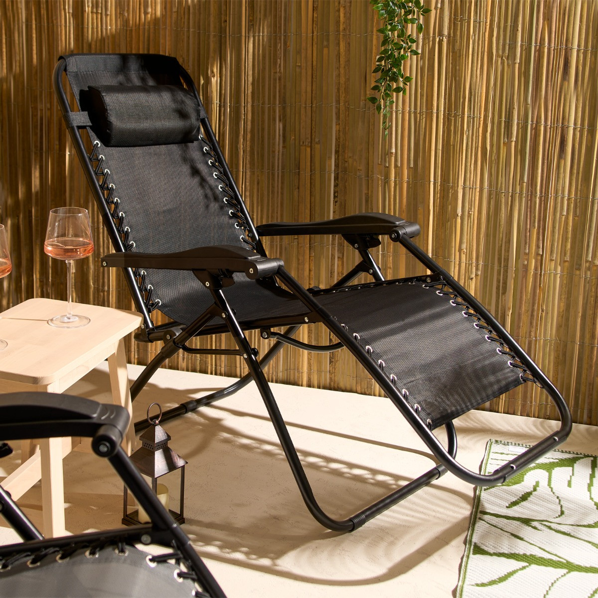 OHS Zero Gravity Sun Lounging Garden Chair - Black>