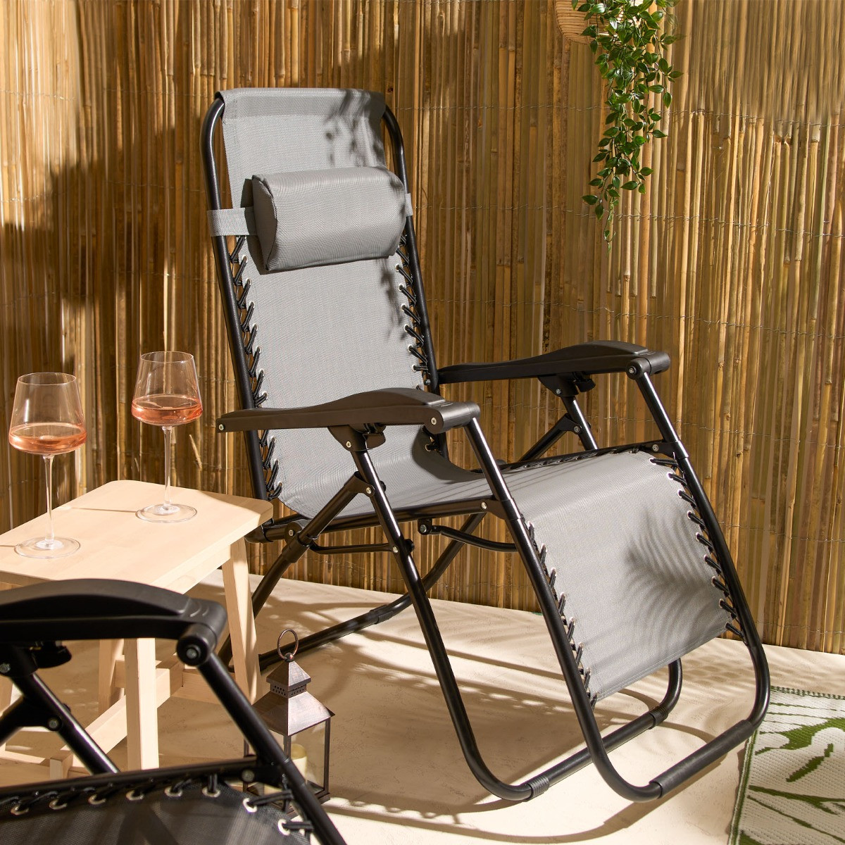 OHS Zero Gravity Sun Lounging Garden Chair - Charcoal Grey>