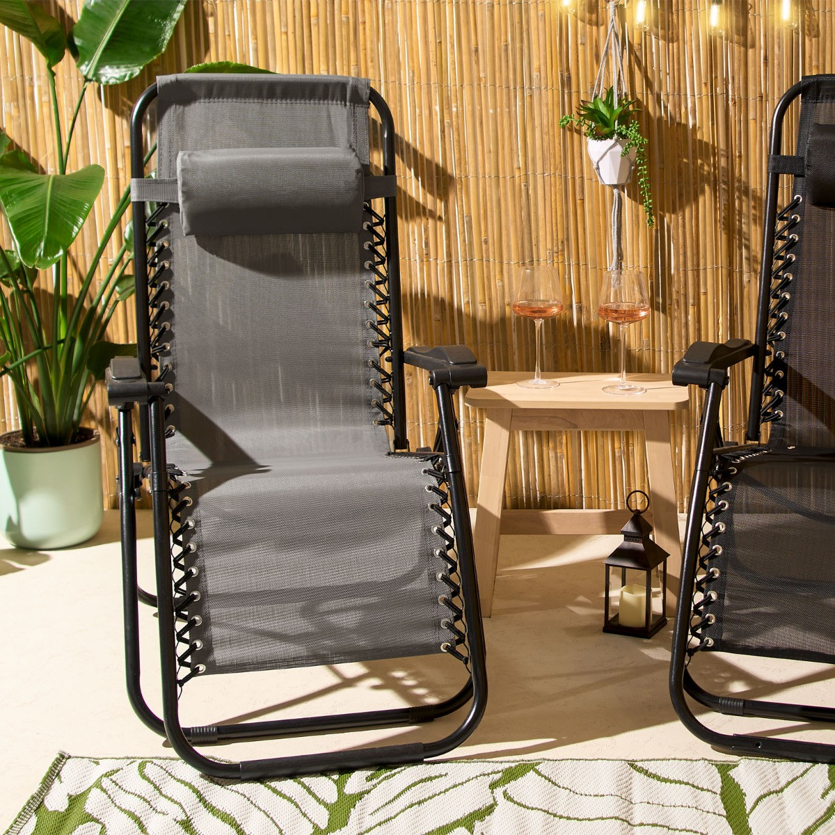 OHS Zero Gravity Sun Lounging Garden Chair - Charcoal Grey>