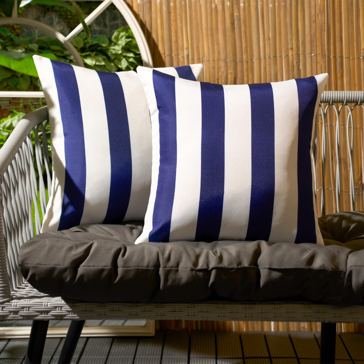 Navy and white striped outdoor cushions sale