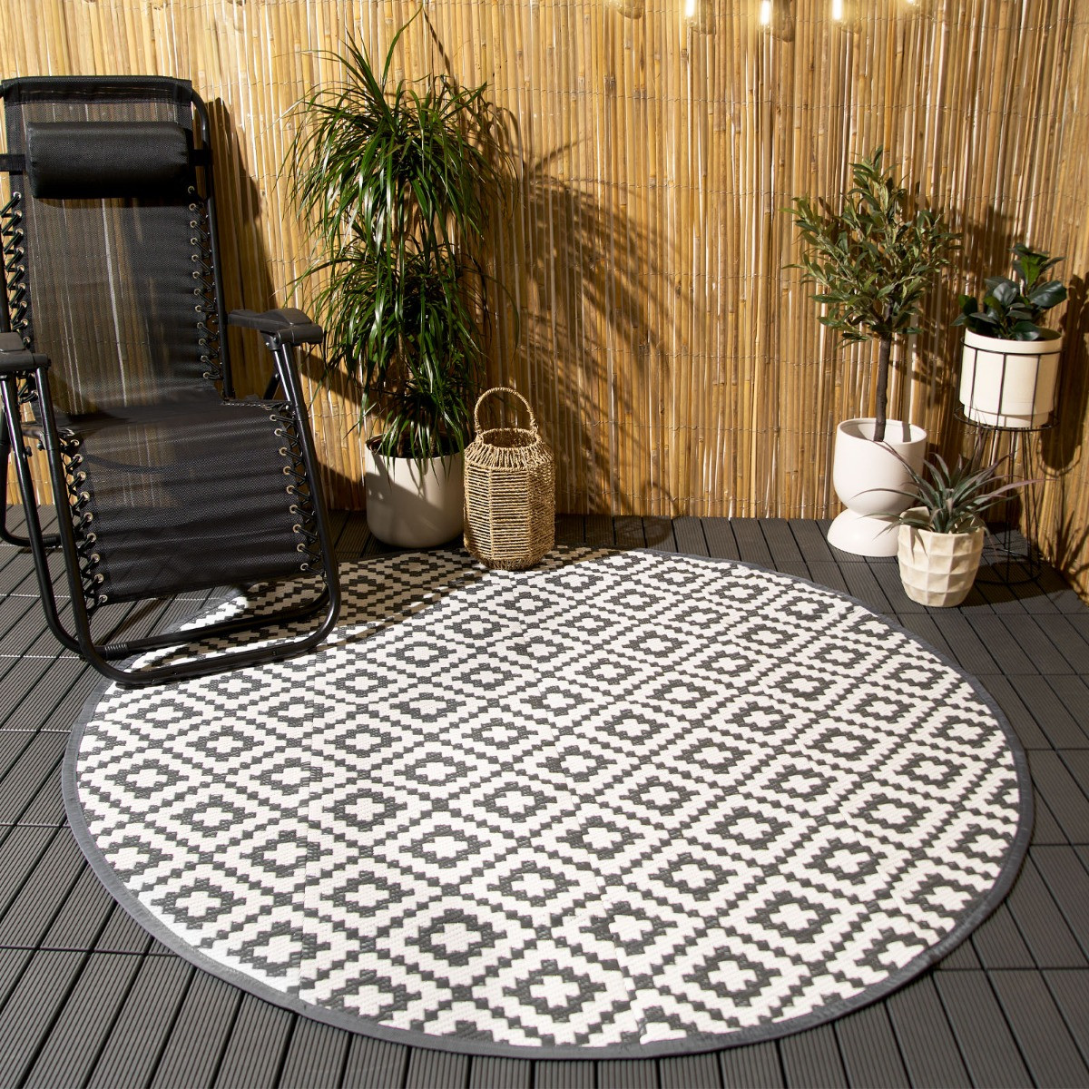 OHS Circle Outdoor Geo Rug, Grey - 170cm>