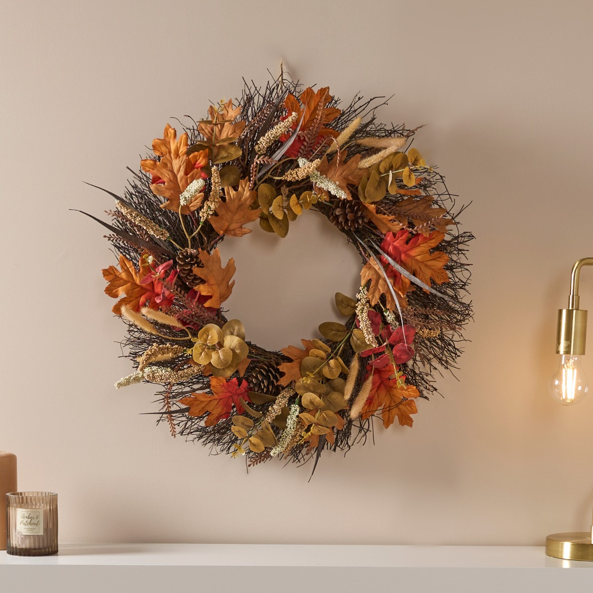 OHS Autumn Harvest Wreath, Brown/Orange - 50cm>