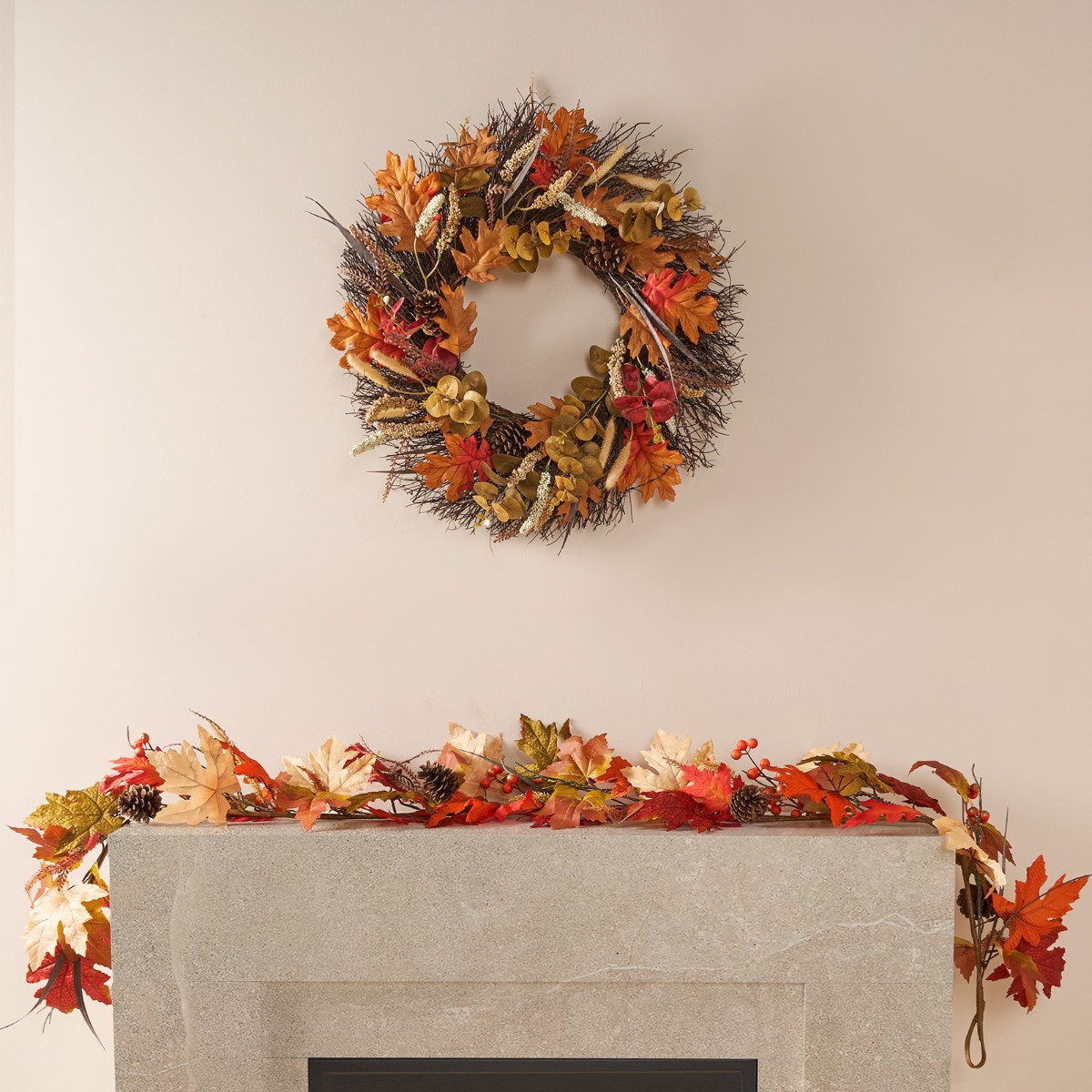 OHS Autumn Harvest Wreath, Brown/Orange - 50cm>