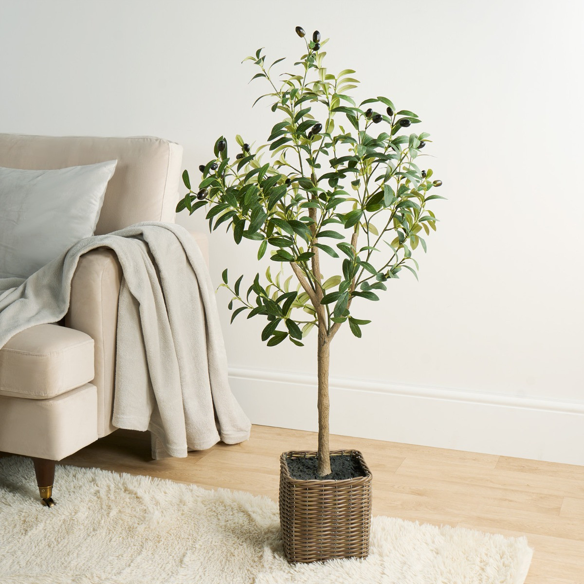 OHS Olive Tree in Basket, Green - 110cm>