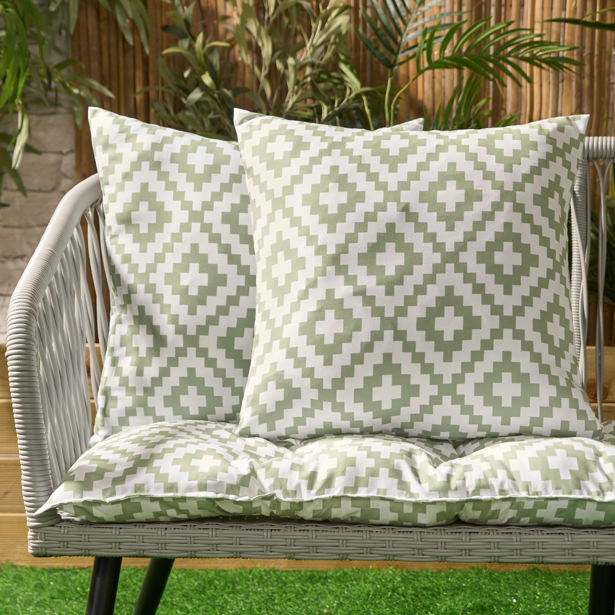 OHS Indoor/Outdoor Geometric Print Cushion Covers - Sage/White>