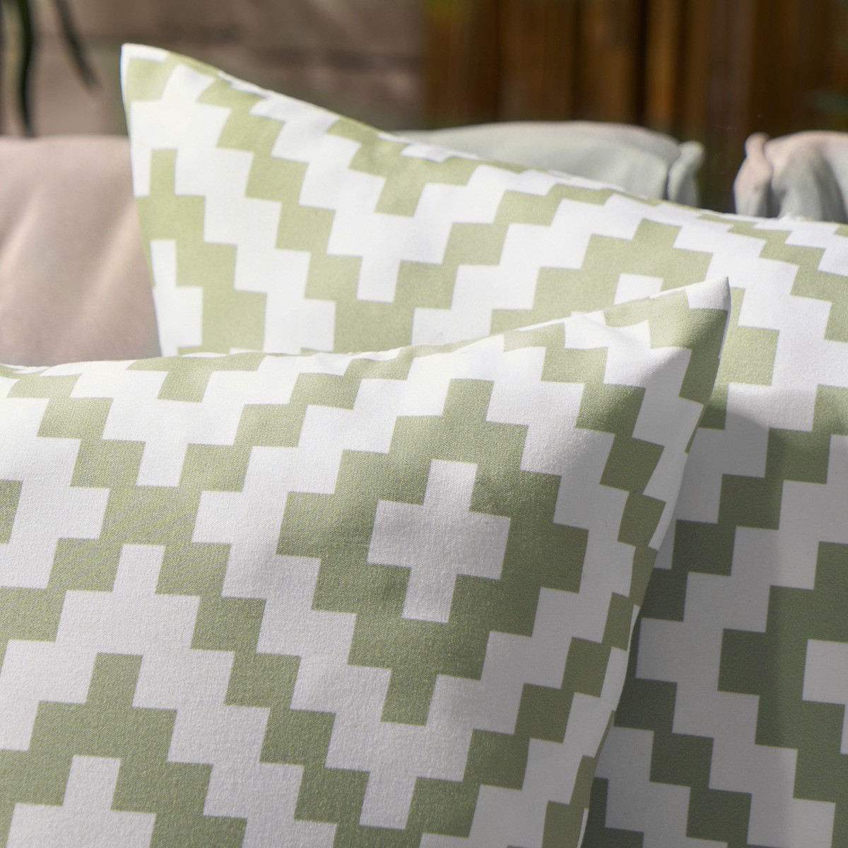 OHS Indoor/Outdoor Geometric Print Cushion Covers - Sage/White>